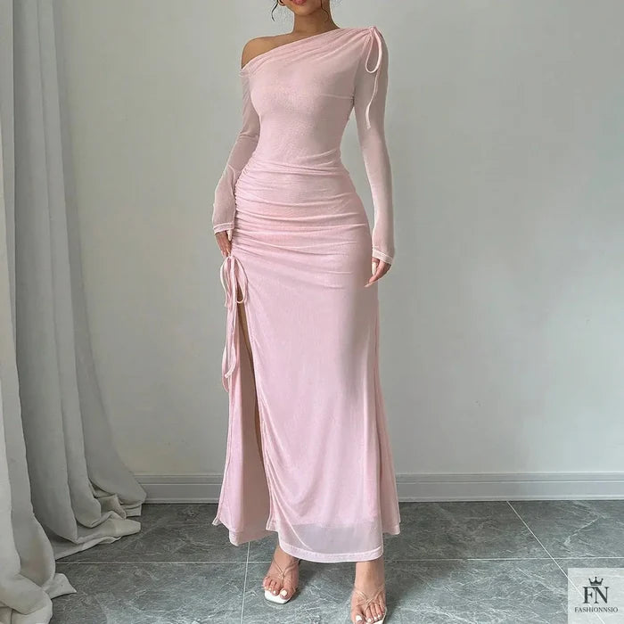 One Shoulder Slit Bodycon Dress - Fashionnsio