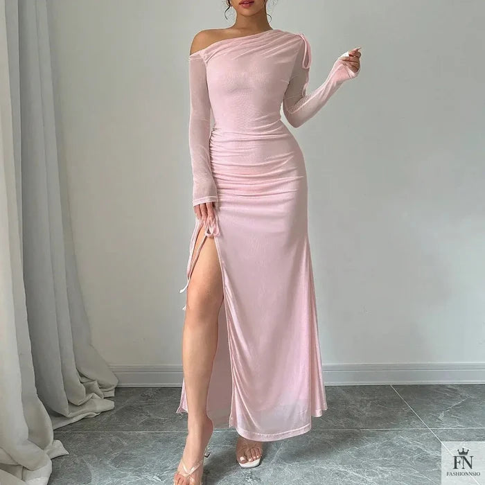 One Shoulder Slit Bodycon Dress - Fashionnsio