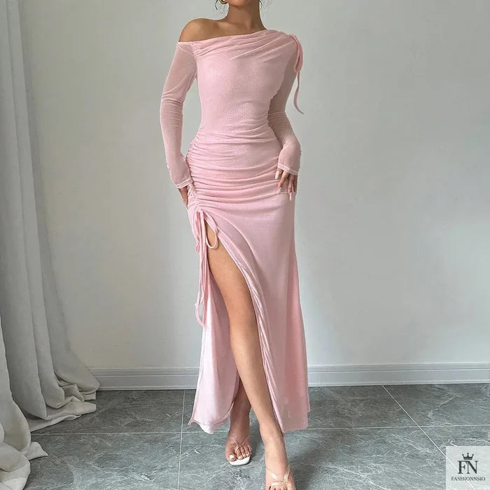 One Shoulder Slit Bodycon Dress - Fashionnsio