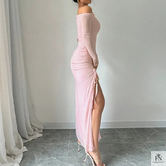 One Shoulder Slit Bodycon Dress - Fashionnsio