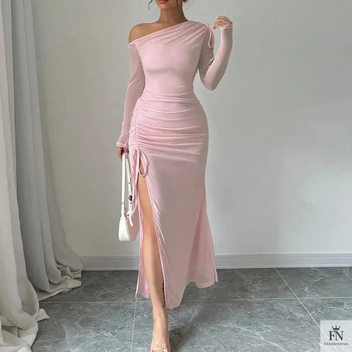One Shoulder Slit Bodycon Dress - Fashionnsio
