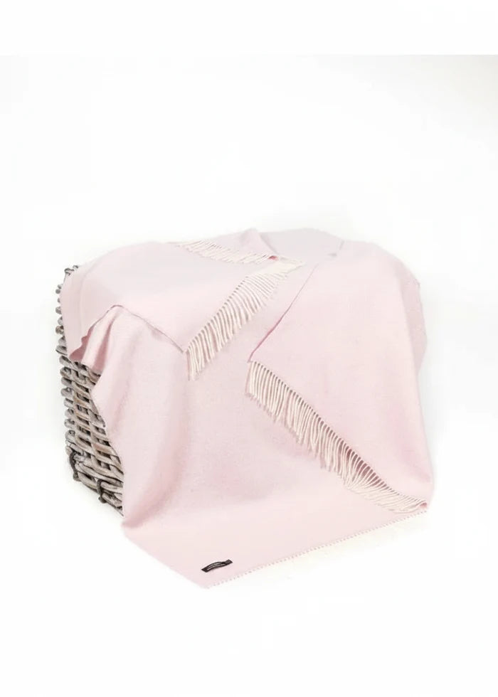 Oversize Merino Wool Cashmere Throw Baby Pink Herringbone