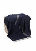 Oversize Merino Wool Cashmere Throw Dark Navy Herringbone
