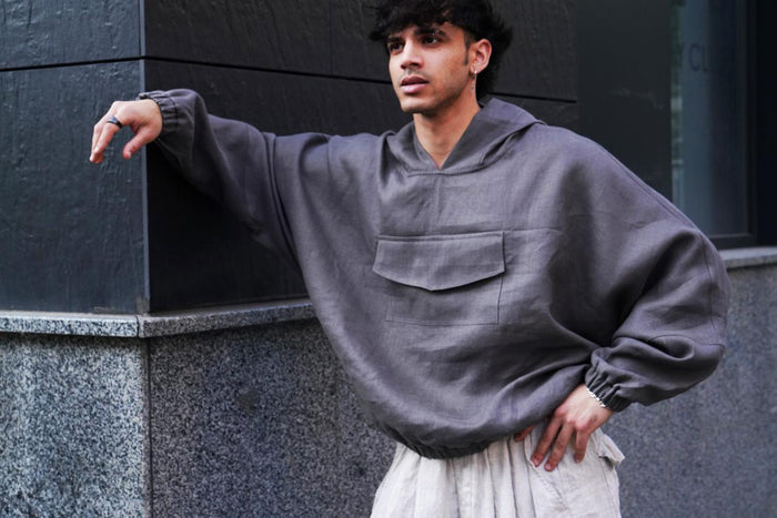 Oversized linen hoodie KUWA in Dark grey