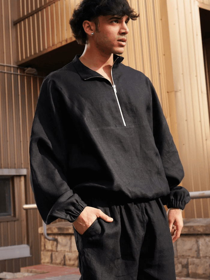 Oversized linen sweatshirt CLOVER in Black