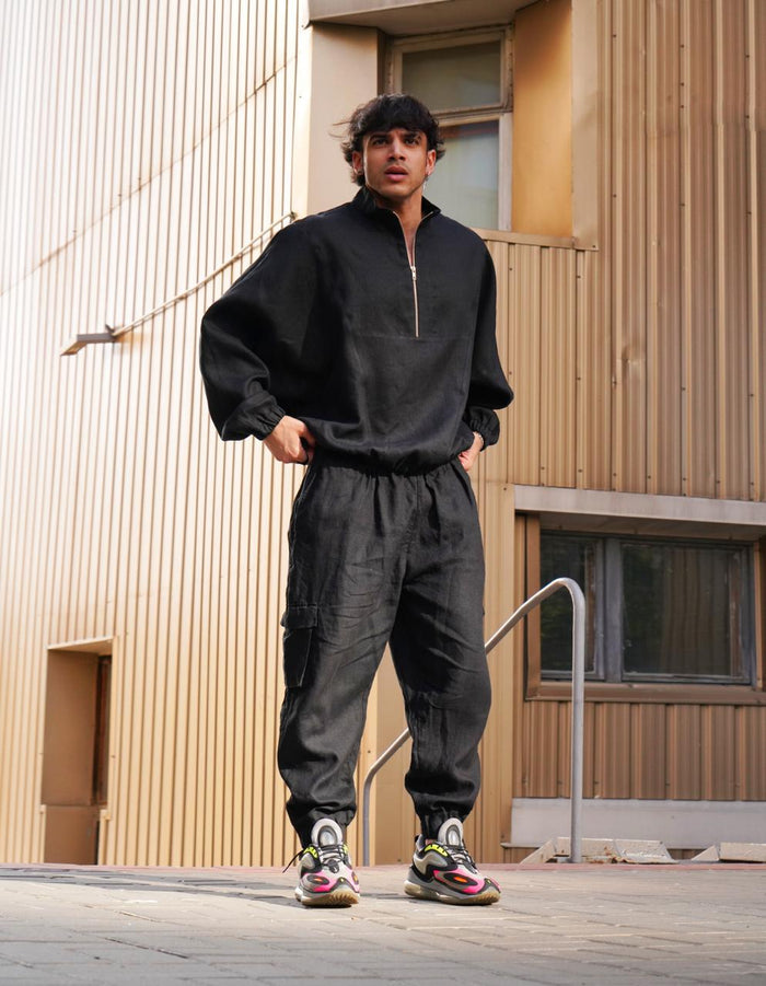 Oversized linen sweatshirt CLOVER in Black