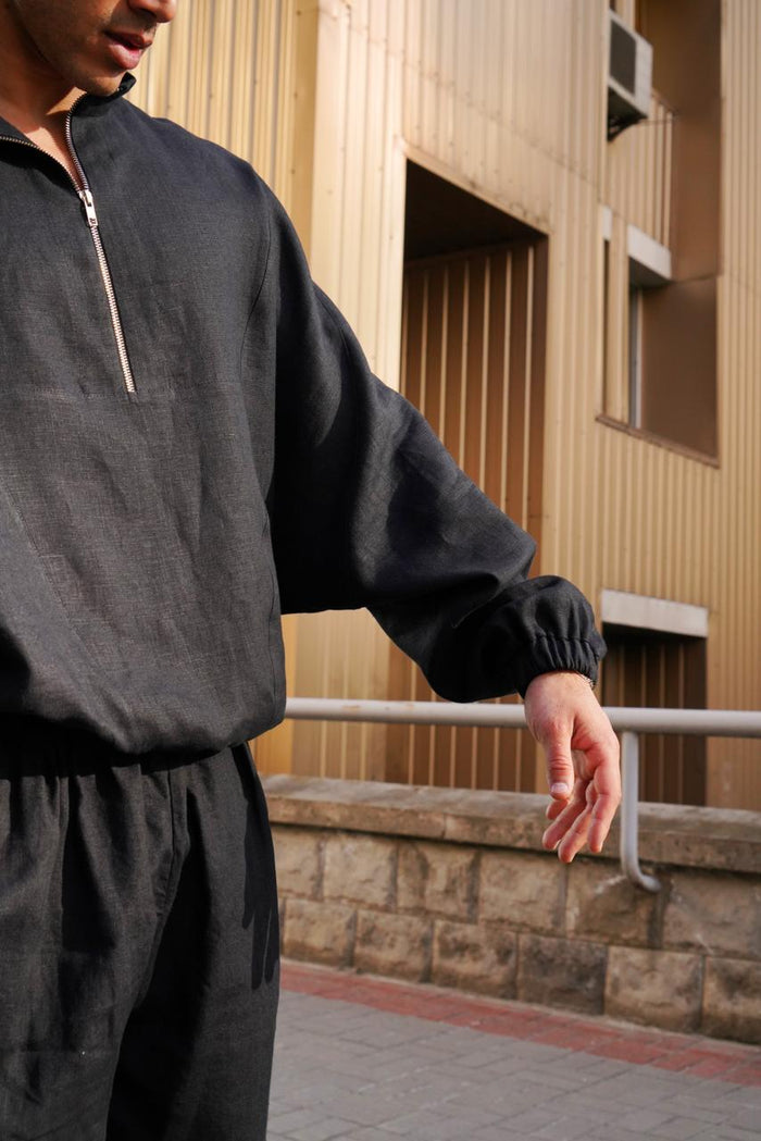 Oversized linen sweatshirt CLOVER in Black