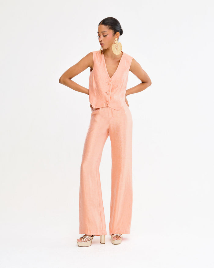 Pantalón Estoril Melocotón de vestir de Lady Pipa para invitada de boda de día.