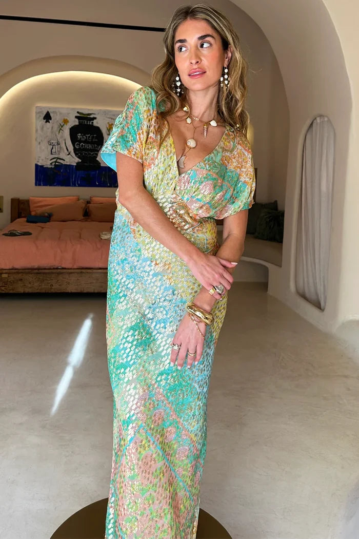 Pastel Boho Elodie Dress (Green Multi)