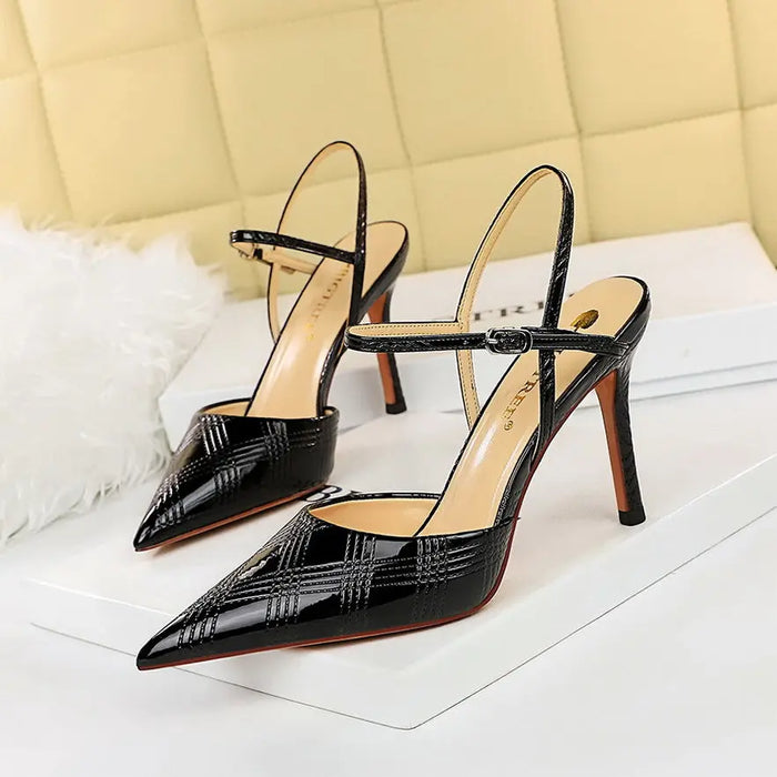 Plaid Lacquer Pointed Heels fashionnsio