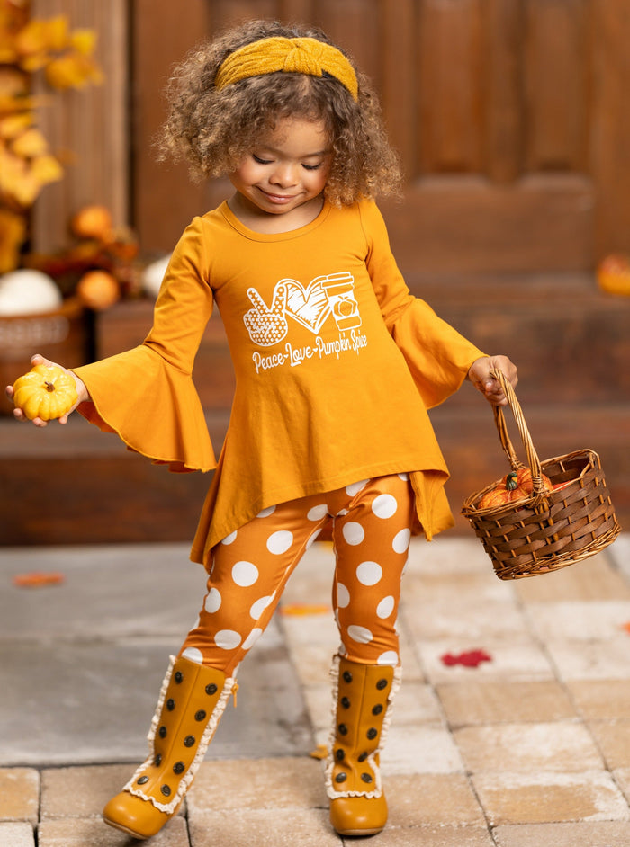 Toddler Fall Outfits | Pumpkin Spice Tunic & Polka Dot Legging Set