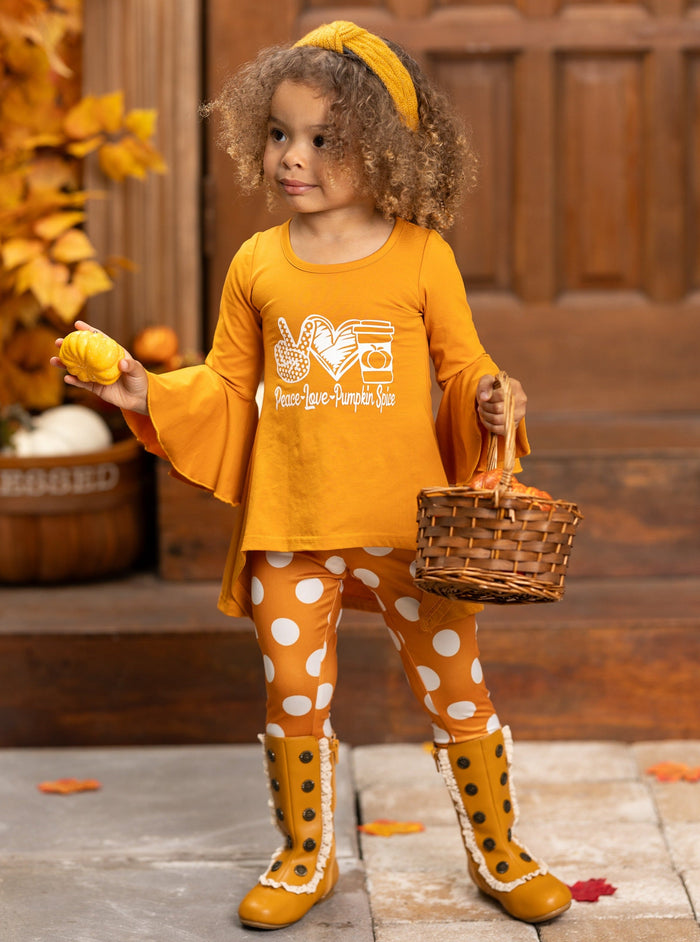 Toddler Fall Outfits | Pumpkin Spice Tunic & Polka Dot Legging Set
