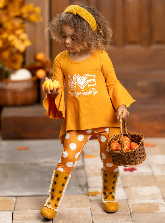 Toddler Fall Outfits | Pumpkin Spice Tunic & Polka Dot Legging Set