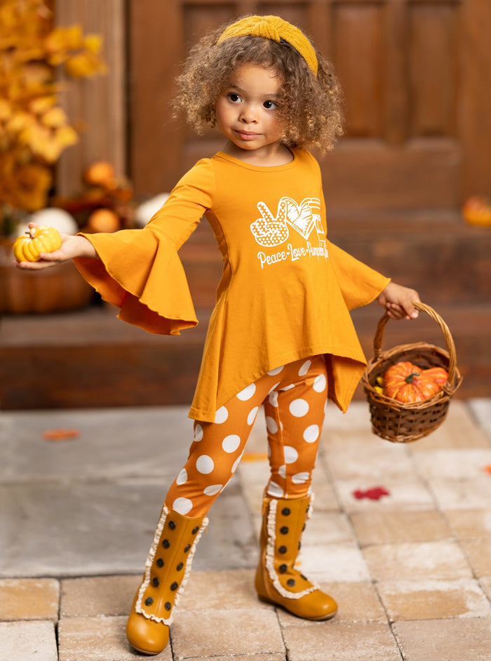 Toddler Fall Outfits | Pumpkin Spice Tunic & Polka Dot Legging Set