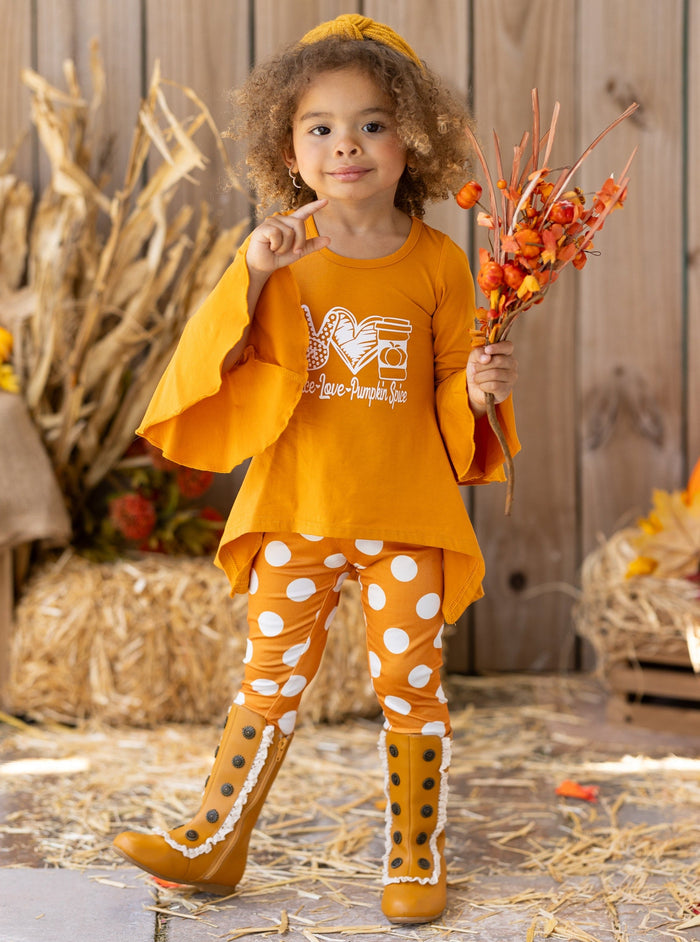 Toddler Fall Outfits | Pumpkin Spice Tunic & Polka Dot Legging Set