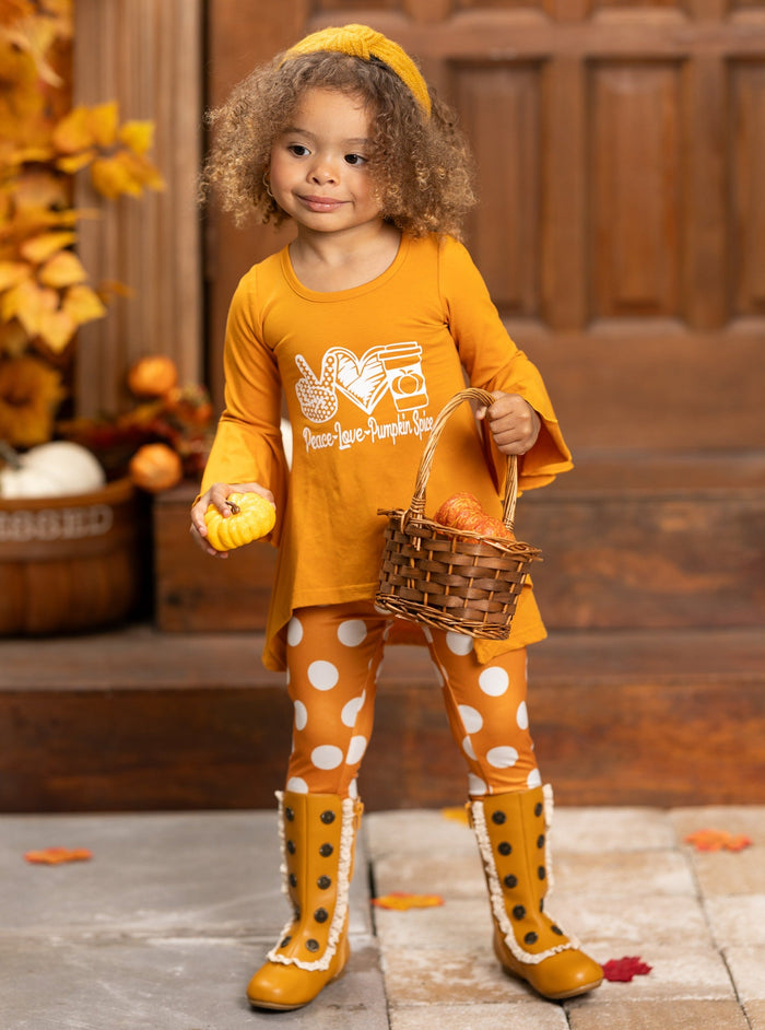 Toddler Fall Outfits | Pumpkin Spice Tunic & Polka Dot Legging Set