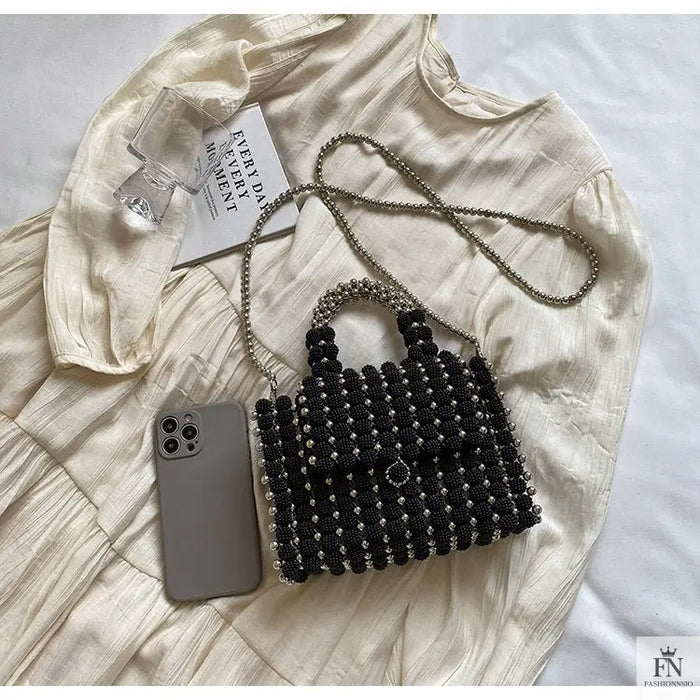 Pearl Beaded Weave Handbag - Fashionnsio