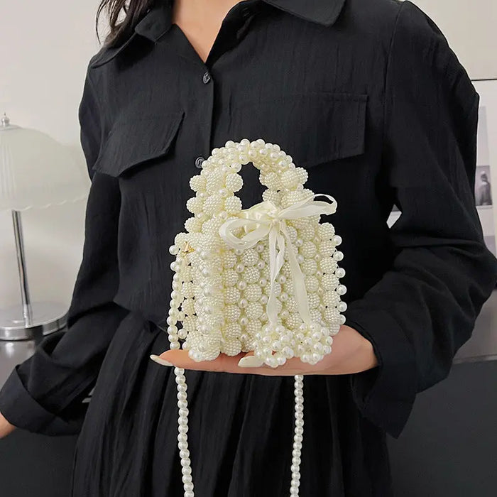 Pearl Beading Bow Sling Bags fashionnsio