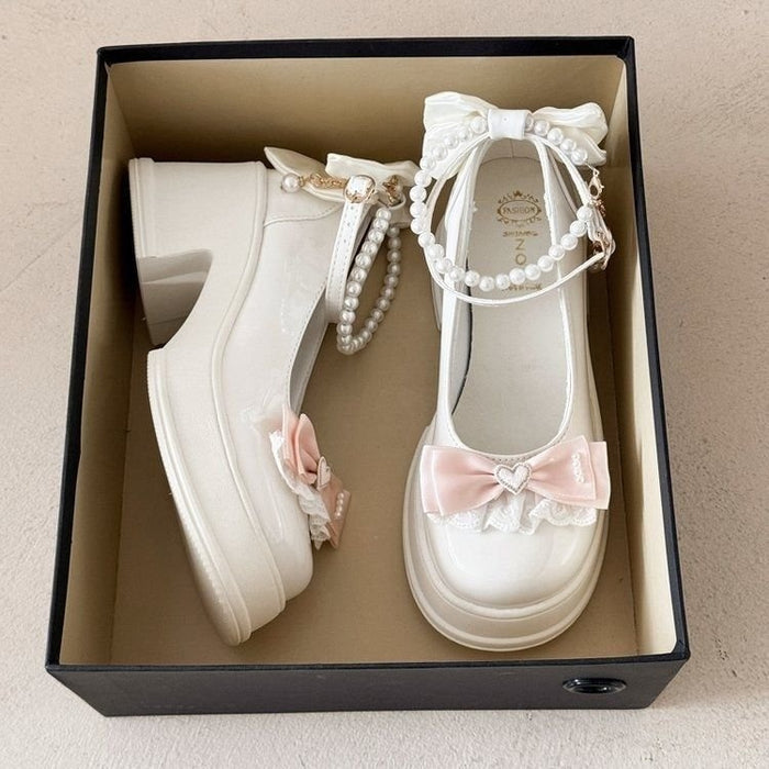 Pearl Bow Mary Janes Heels - Fashionnsio