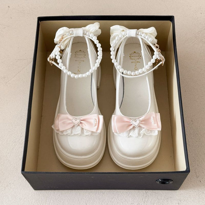 Pearl Bow Mary Janes Heels - Fashionnsio