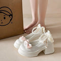 Pearl Bow Mary Janes Heels - Fashionnsio