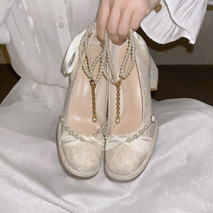 Pearl Embellish Wedding Heels - Fashionnsio
