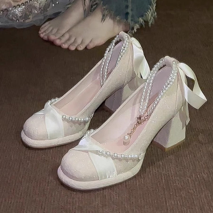 Pearl Embellish Wedding Heels - Fashionnsio
