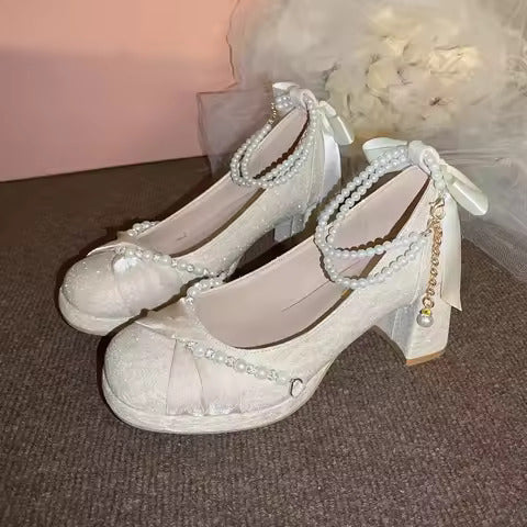 Pearl Embellish Wedding Heels - Fashionnsio