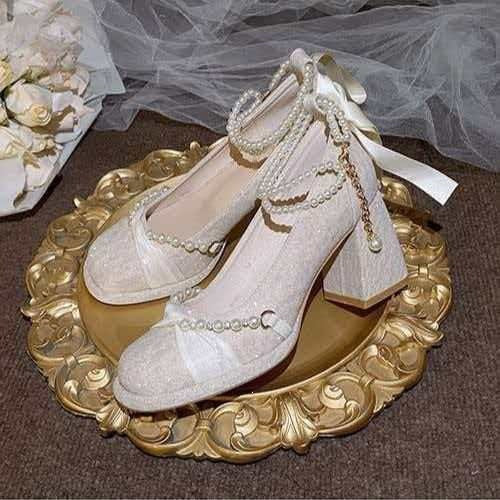 Pearl Embellish Wedding Heels - Fashionnsio
