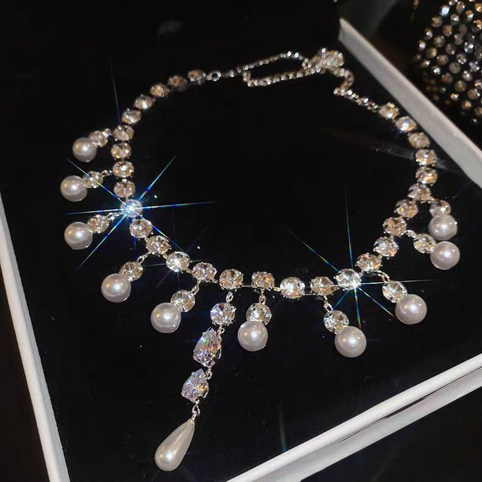 Pearl Tassel Diamond Necklace - Fashionnsio