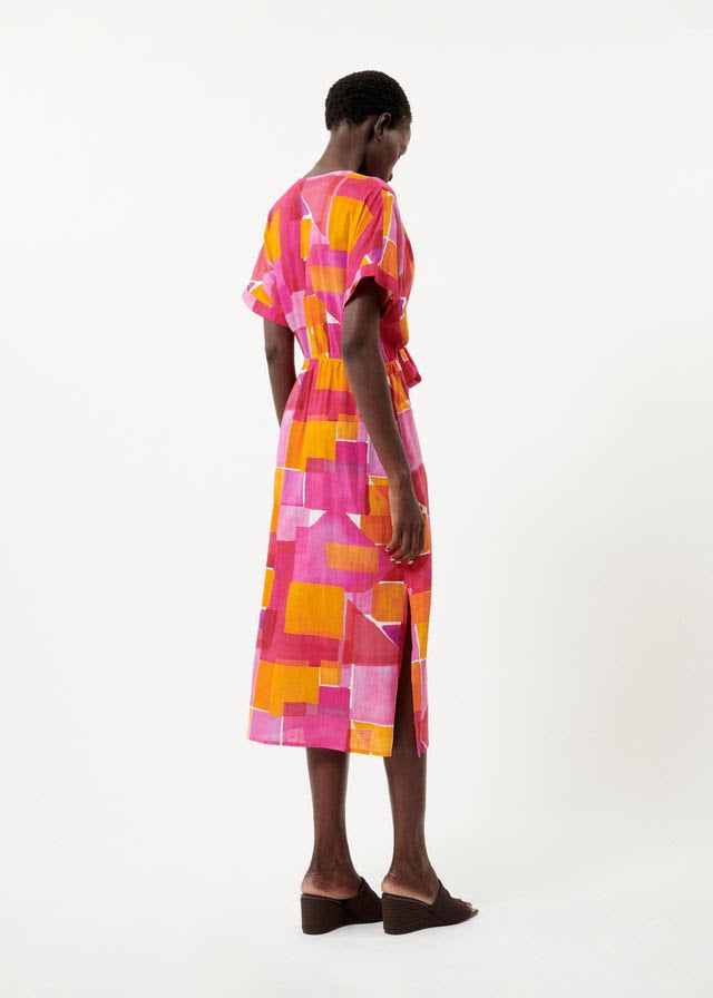 Perrine Short Sleeve Button Dress (Geo Pink)