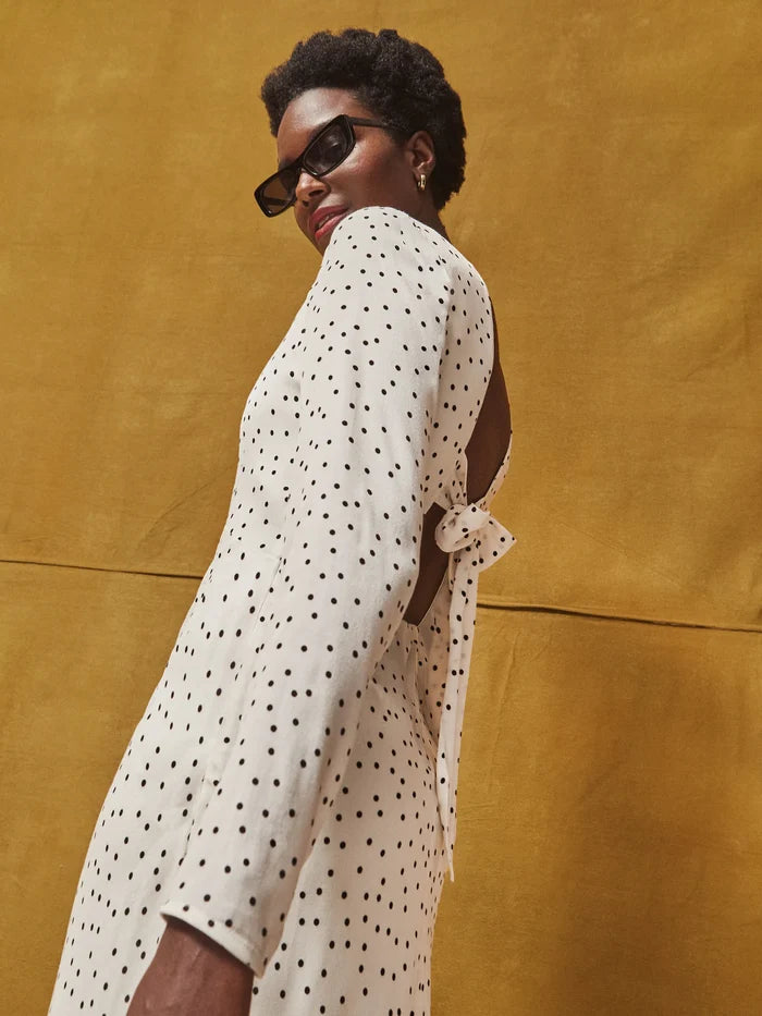 Petite Black And White Polka Dot Tie Back Dress