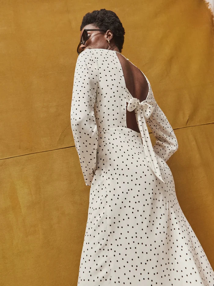Petite Black And White Polka Dot Tie Back Dress