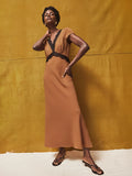 Petite Caramel Lace Trim Dress