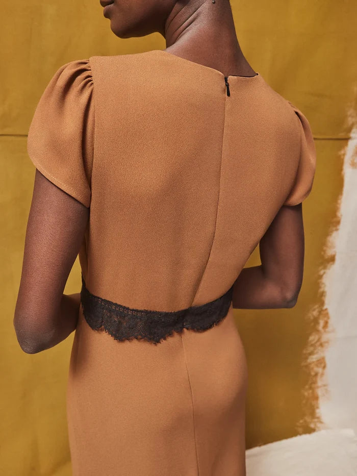 Petite Caramel Lace Trim Dress