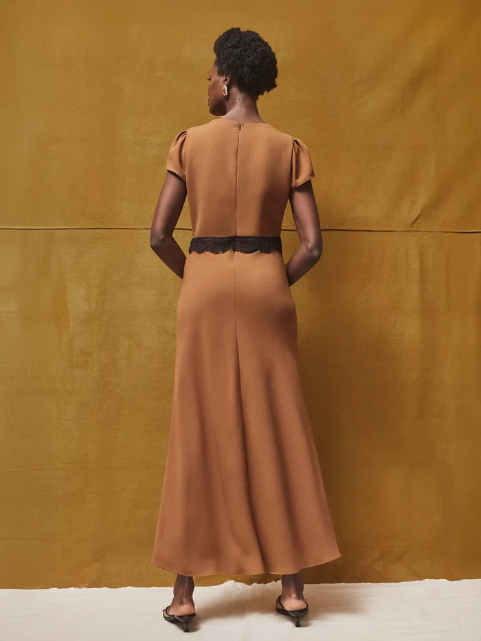 Petite Caramel Lace Trim Dress