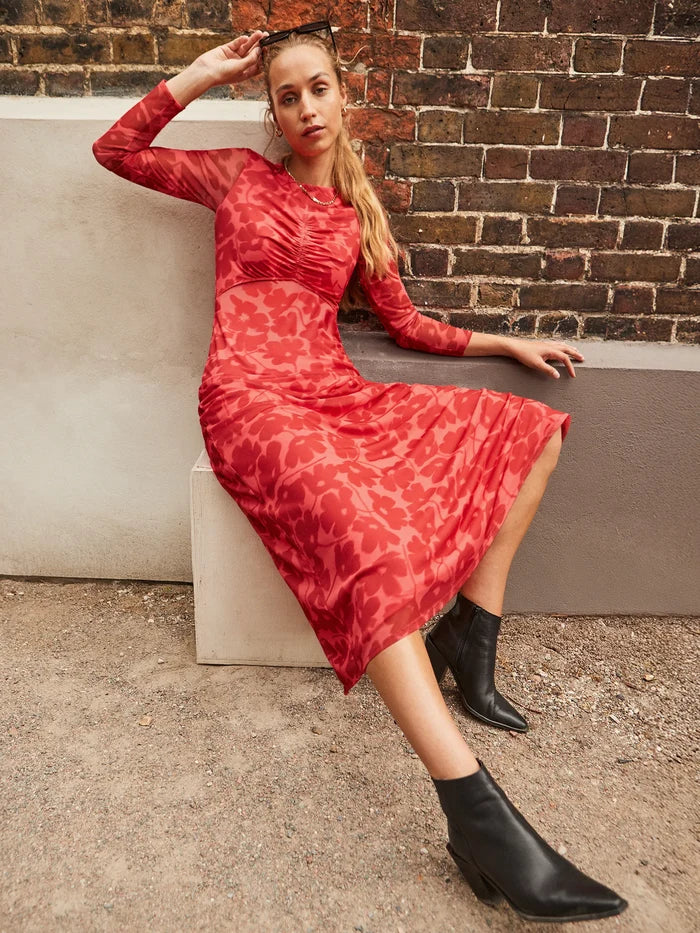 Petite Floral-Print Mesh Midaxi Dress