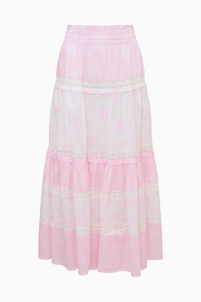 Pink and white tiered skirt on a white background