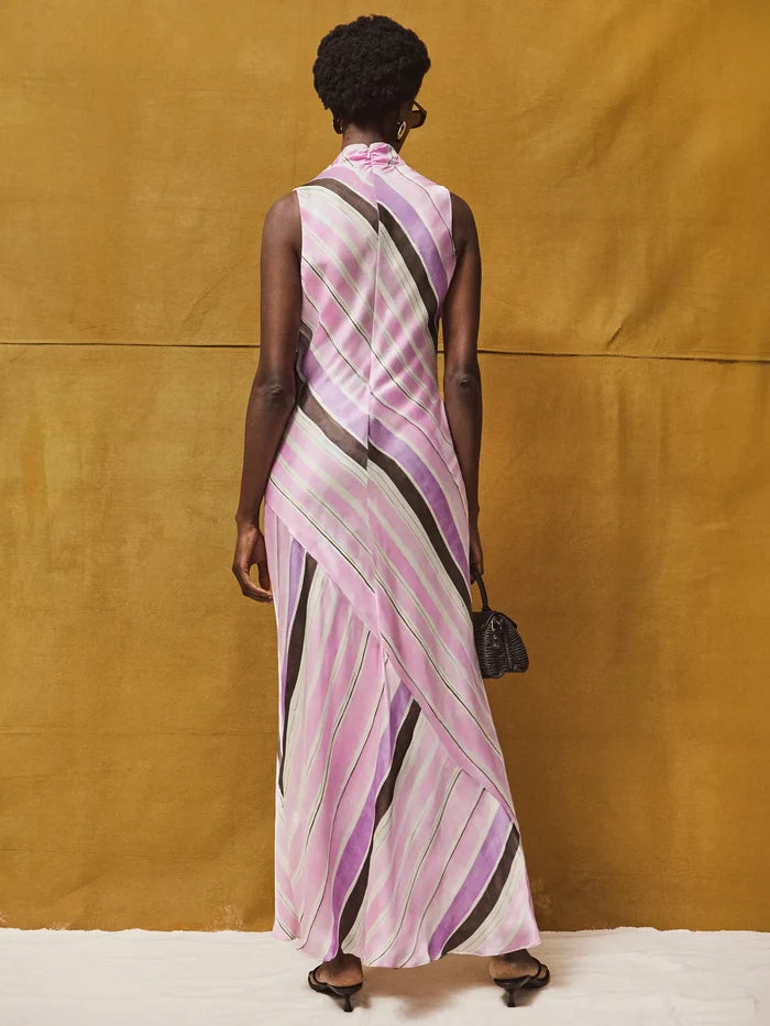 Phoebe Pink Stripe Cowl Neck Satin Dress