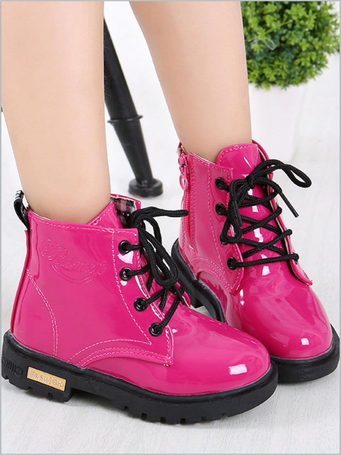 Mia Belle Girls Pink Patent Combat Boots | Shoes By Liv And Mia