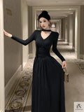 Pleated Long Dress With Scarf - Fashionnsio