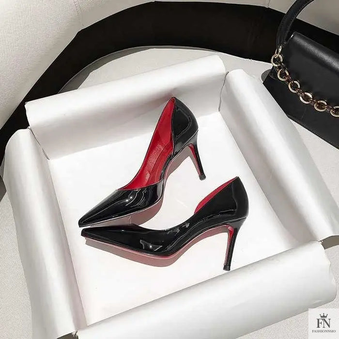 Pointed Side Hollow Red Bottom Heels - Fashionnsio