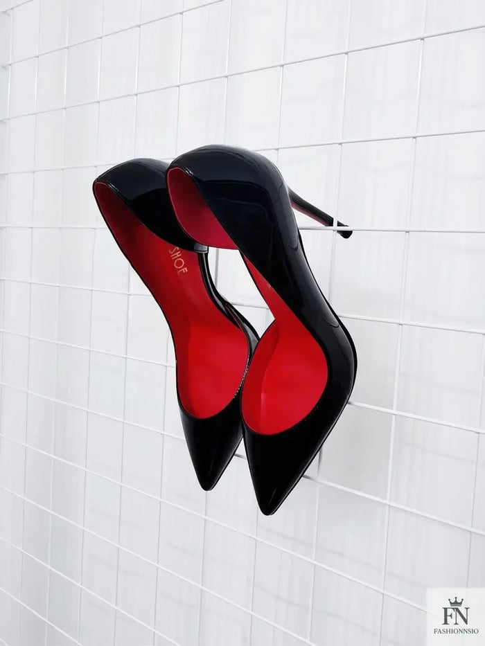 Pointed Side Hollow Red Bottom Heels - Fashionnsio