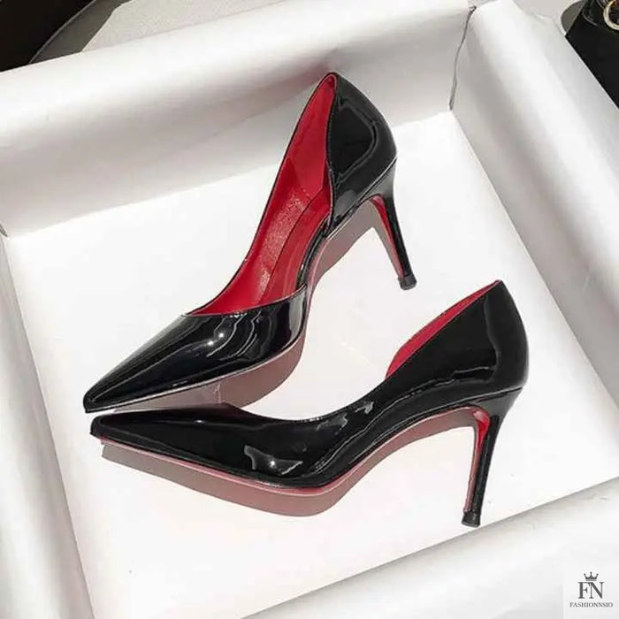 Pointed Side Hollow Red Bottom Heels - Fashionnsio