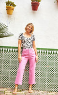 Polly Cropped Wide Leg Denim Jeans (Pink)