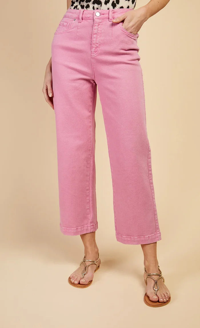 Polly Cropped Wide Leg Denim Jeans (Pink)