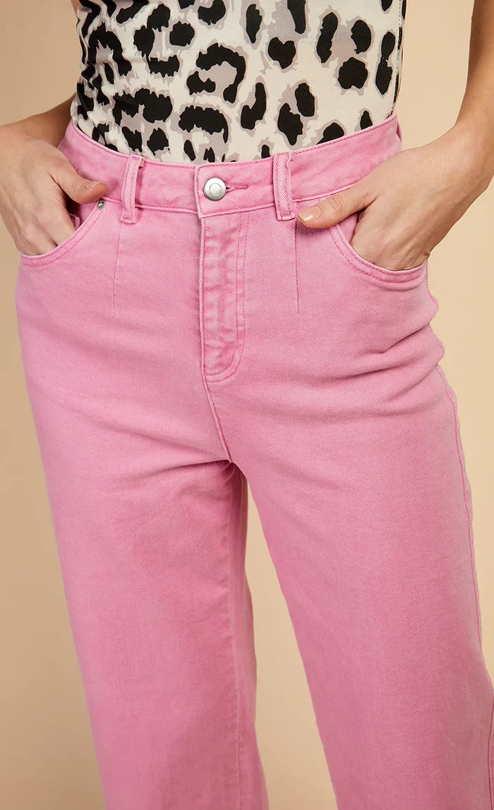 Polly Cropped Wide Leg Denim Jeans (Pink)