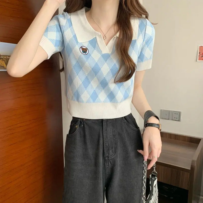 Polo Silk Knitted Crop Top fashionnsio
