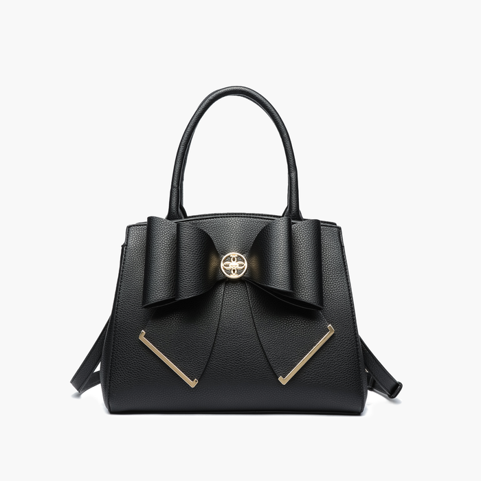 Poppy Bowtie Structured Top Handle Spring Shoulder Bag-  Beige