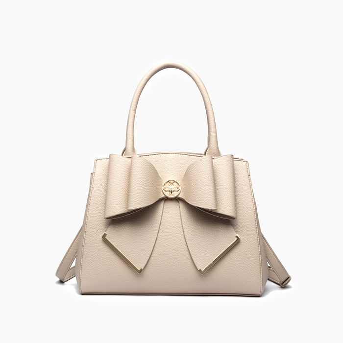 Poppy Bowtie Structured Top Handle Spring Shoulder Bag-  Beige